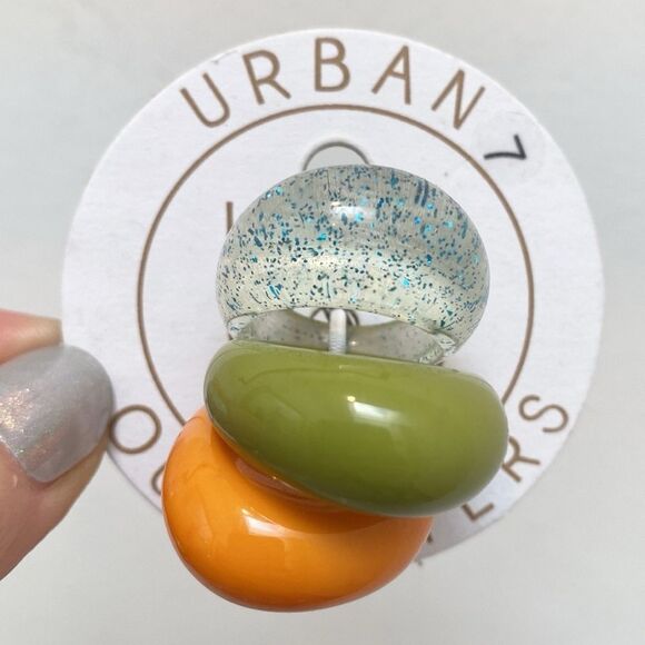 Urban Outfitters Acrylic Dome Oversized Rings Orange Green & Clear Glitter - Picture 2 of 3